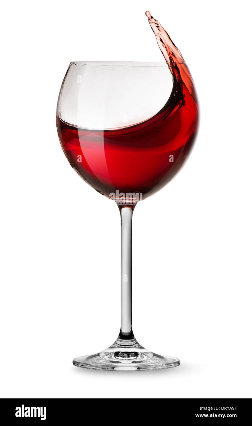 Déménagement en verre de vin rouge sur un fond blanc Banque D'Images