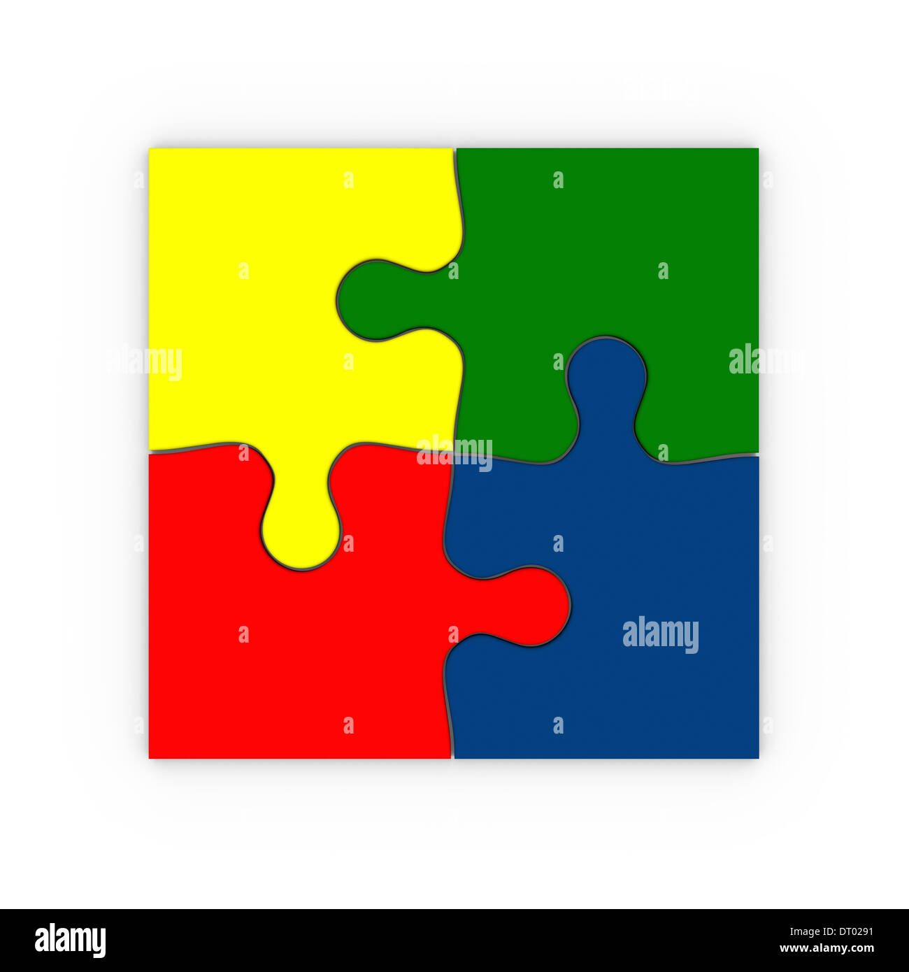 Illustration de quatre pièces de puzzle colorées isolé sur fond blanc, concept de solution finale Banque D'Images