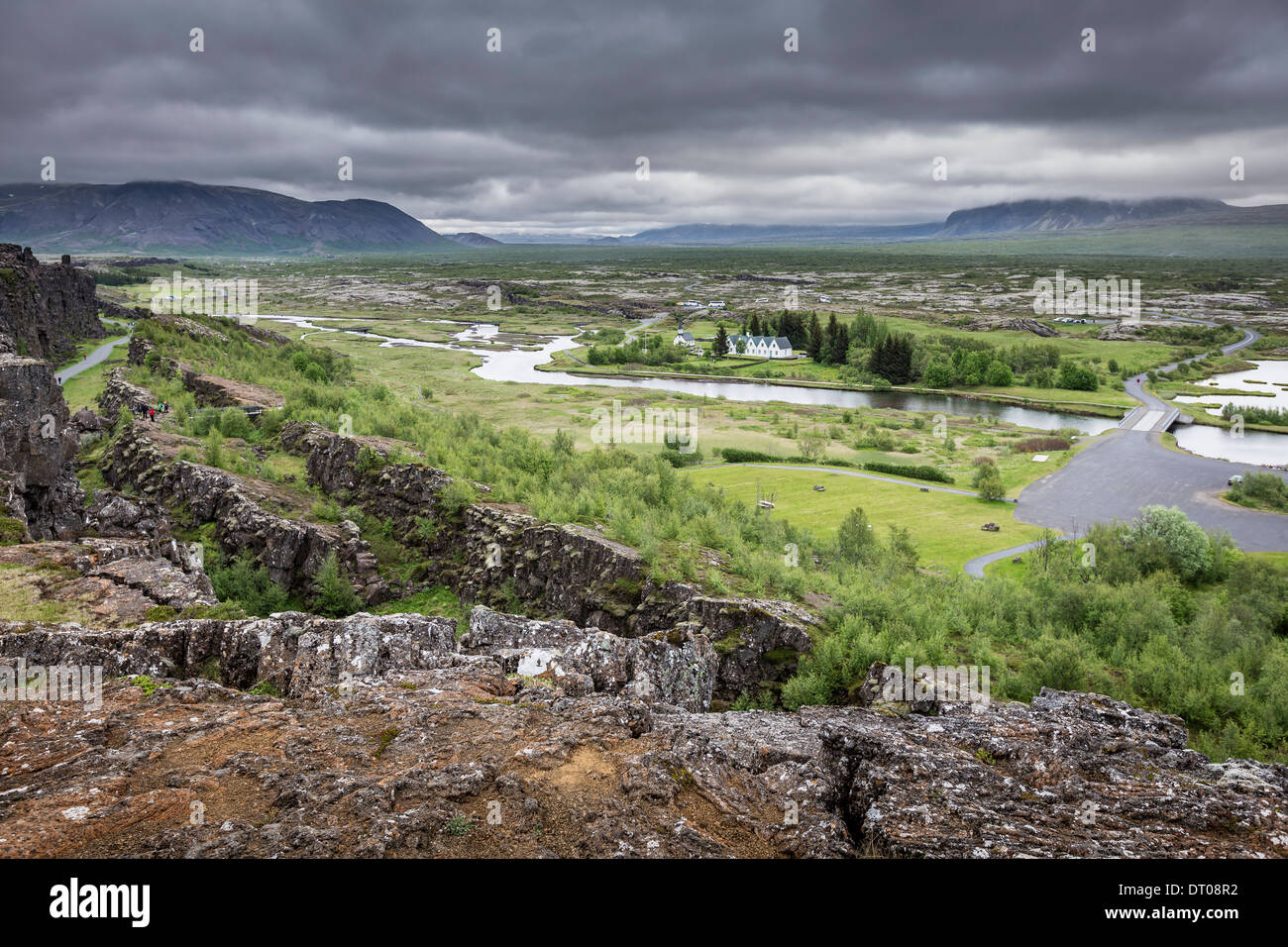Dorsale médio-ligne de faille, le Parc National de Thingvellir, Islande Banque D'Images