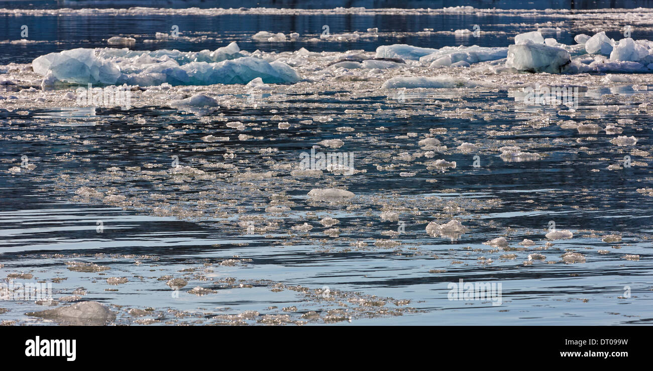 La fonte des icebergs dans le Jokulsarlon Glacial Lagoon, Breidamerkurjokull, calotte de glace, l'Islande Vatnajokull. Banque D'Images