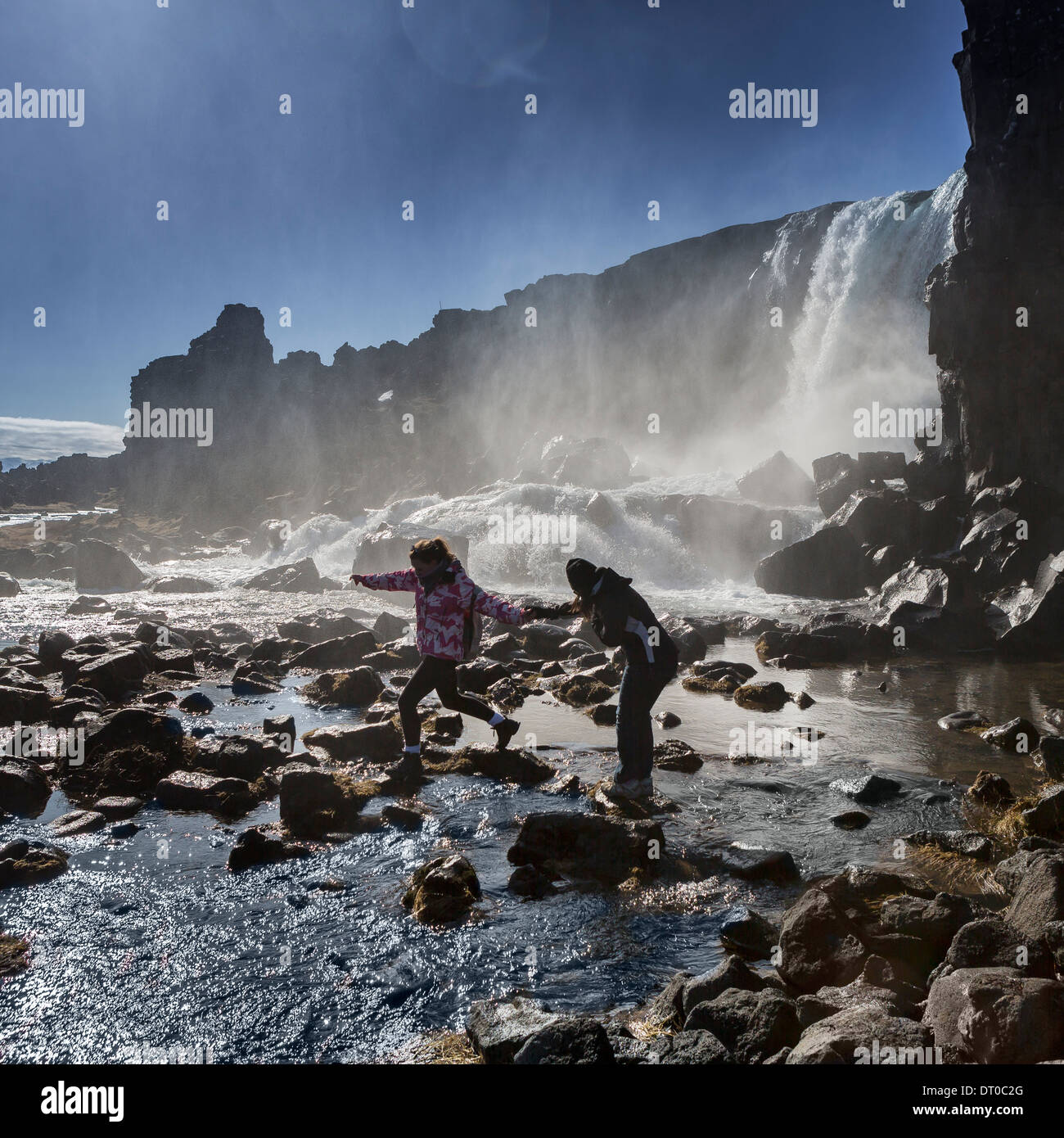 Cascades Oxararfoss, le Parc National de Thingvellir, Islande Banque D'Images