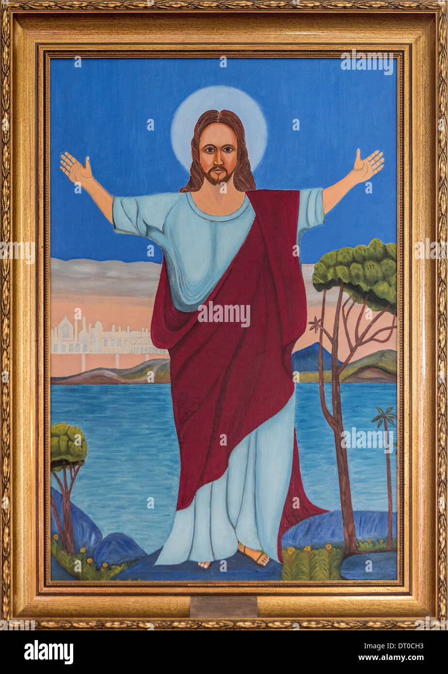 Peinture de Jésus Christ à Grundarfjordur Grundarfjordur, église, Islande Banque D'Images