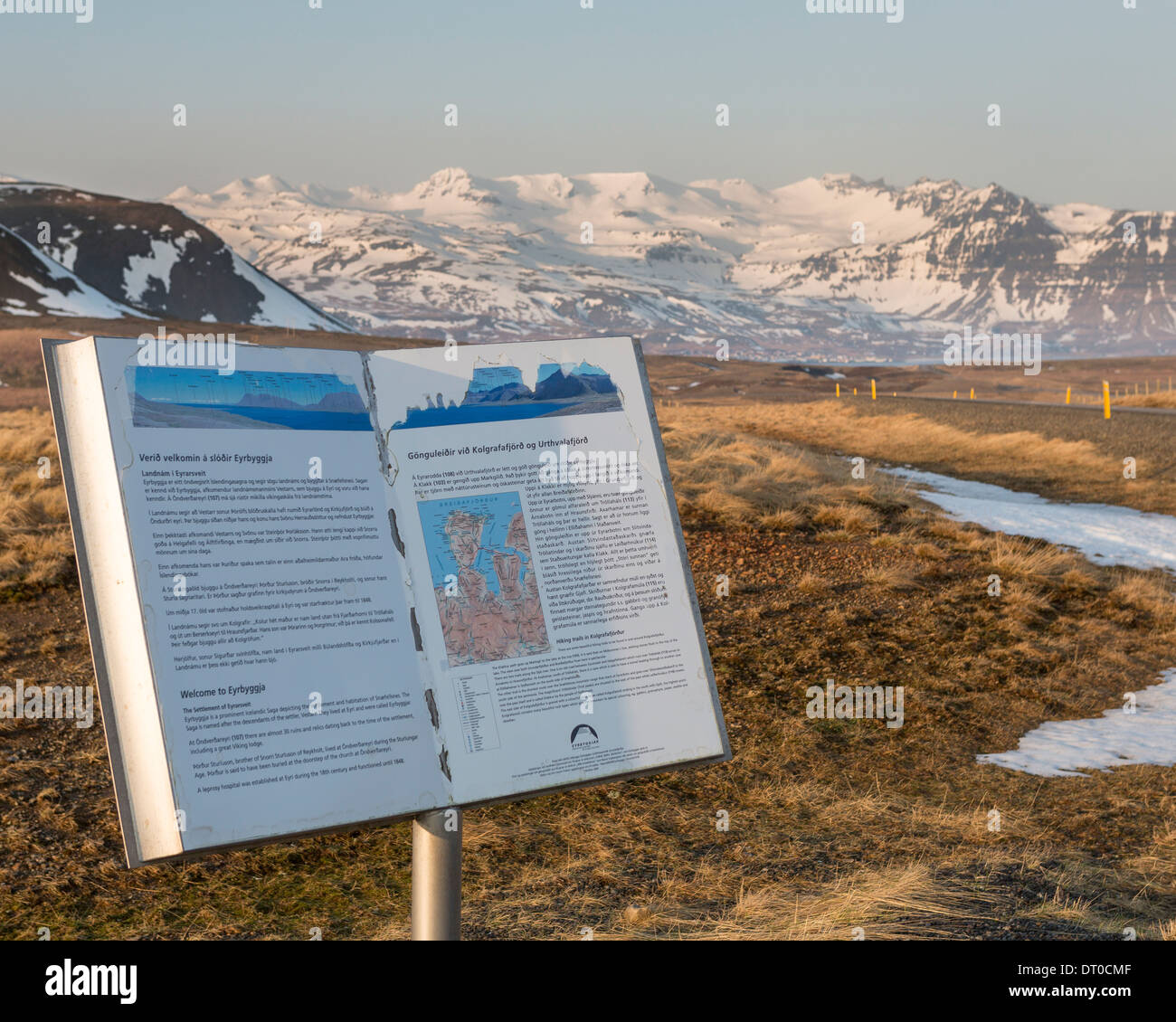 Informations sur la région, Kolgrafarfjordur, Péninsule de Snæfellsnes, l'Islande Banque D'Images