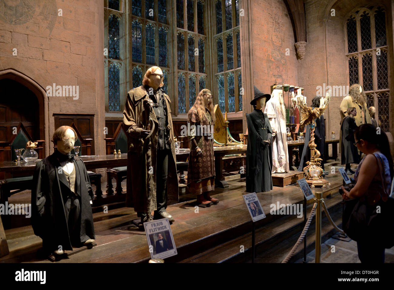 Warner Brothers studio tour harry potter, avant de grande salle, figurines personnages Banque D'Images