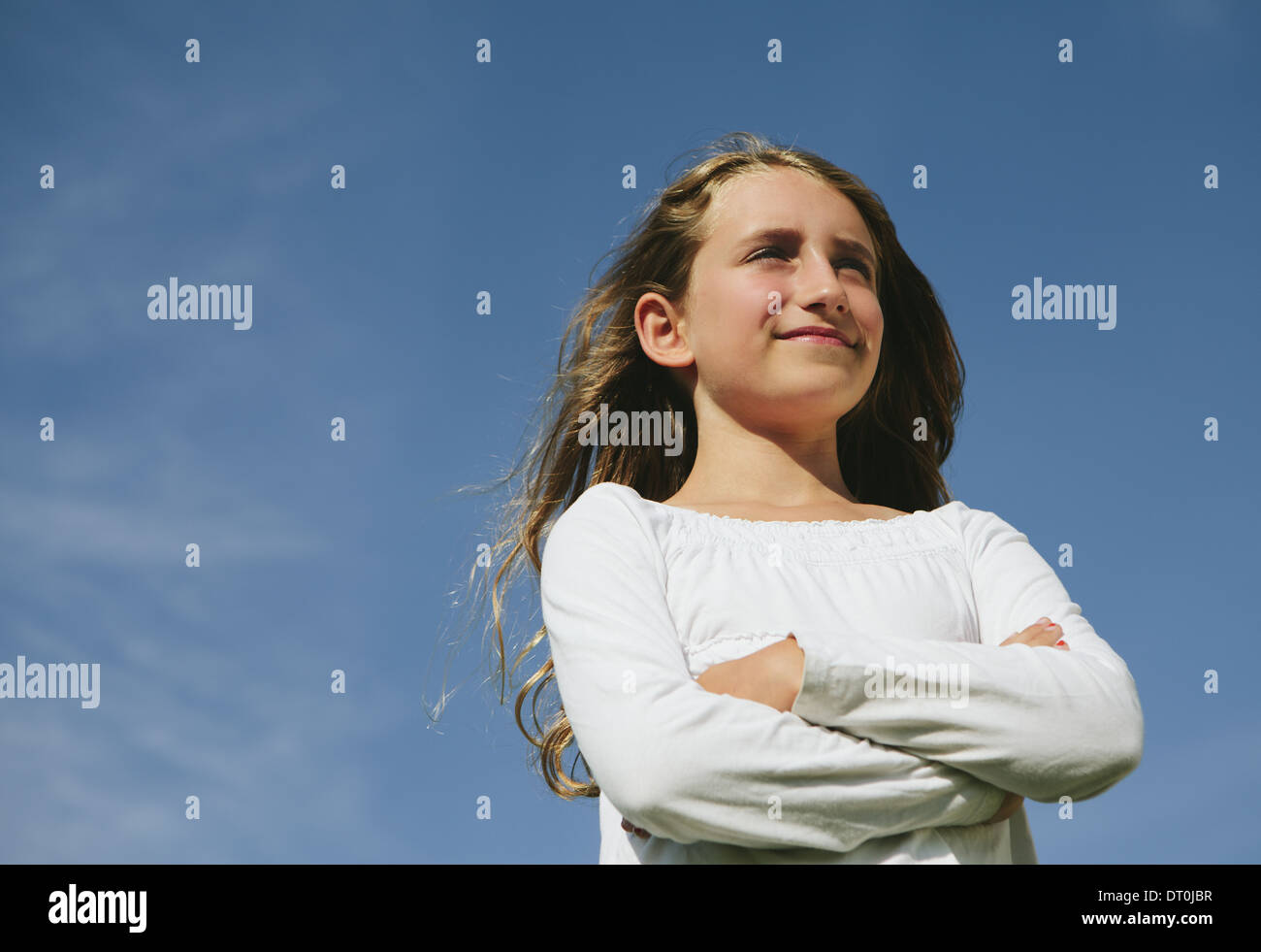 Seattle Washington USA confiant et heureux neuf ans, fille, à l'extérieur Banque D'Images