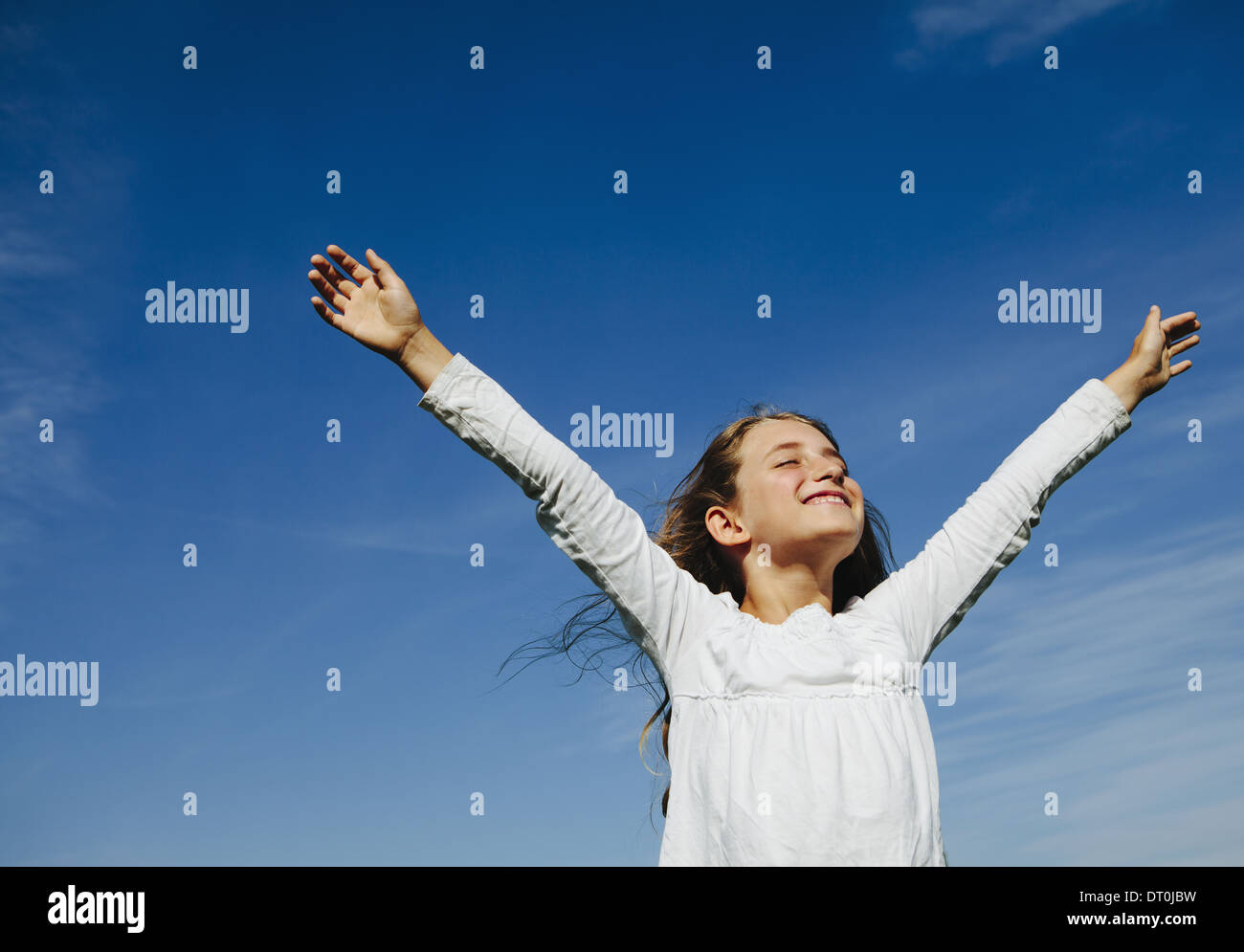 Seattle Washington USA confiant et heureux neuf ans, fille, à l'extérieur Banque D'Images