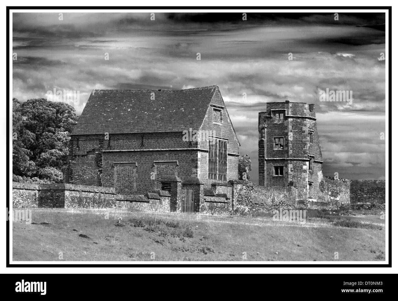 Ruines de Bradgate House Maison d'enfance de Lady Jane Gray en noir et blanc à Bradgate Park Leicestershire..England.UK Banque D'Images