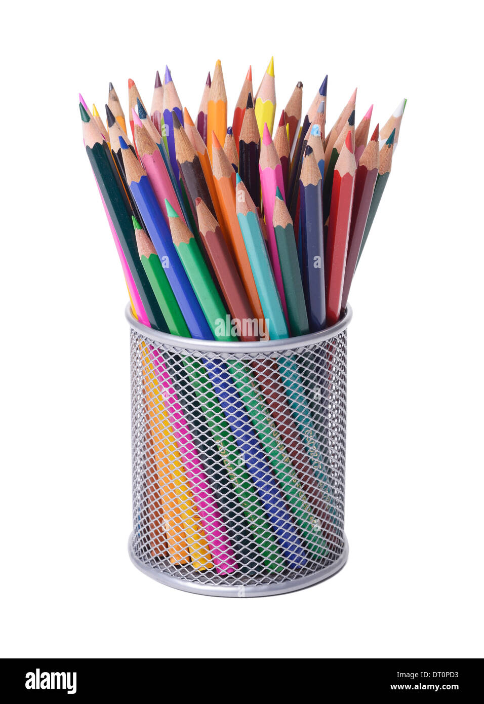 Bureau Bureau pot crayon plein de crayons de couleur Banque D'Images