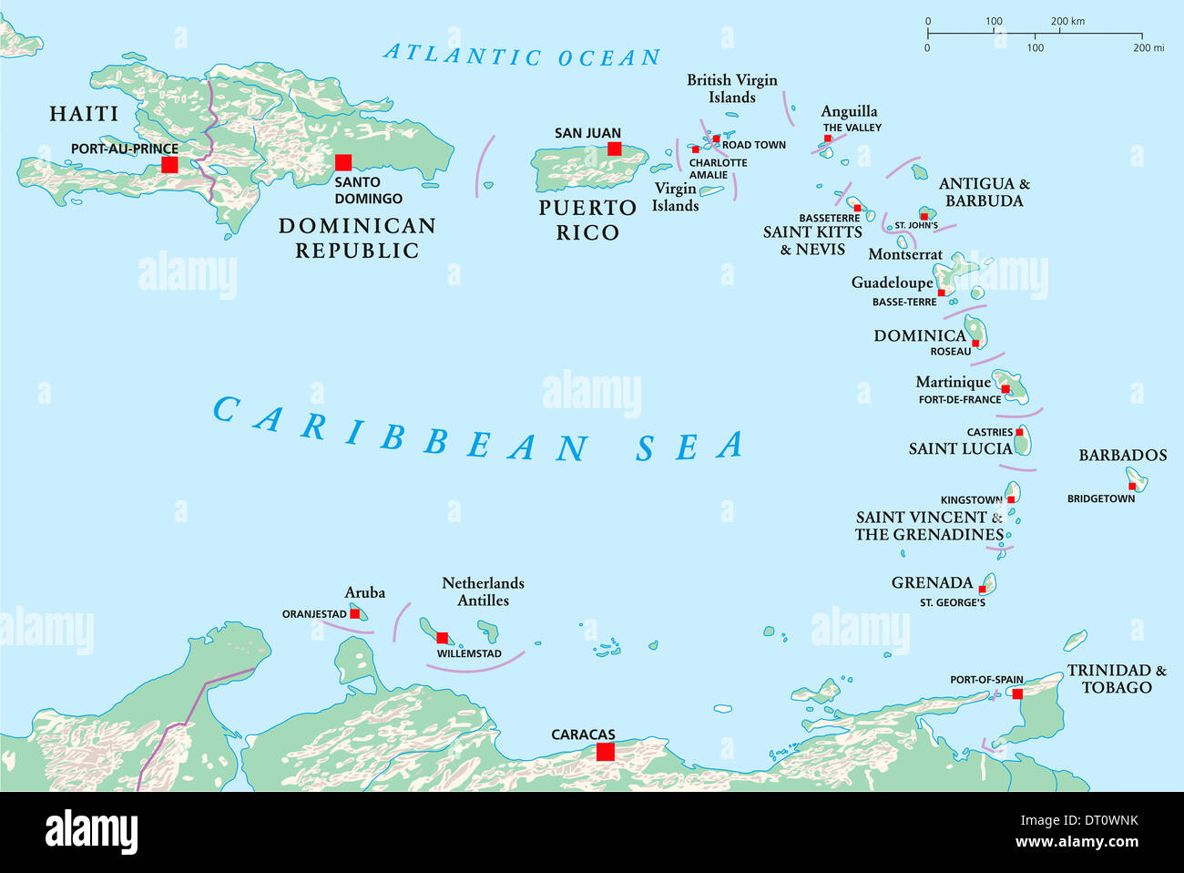 Carte politique de Petites Antilles, en Haïti et en République ...