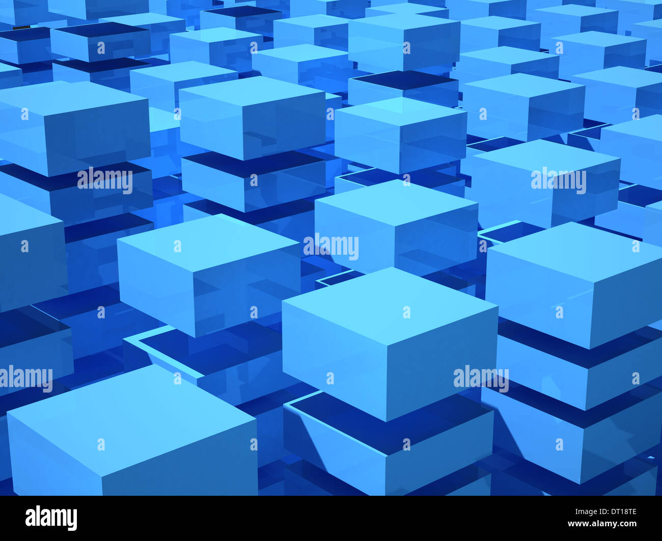 Abstract 3d illustration avec gamme de boîtes bleues et blanches Banque D'Images