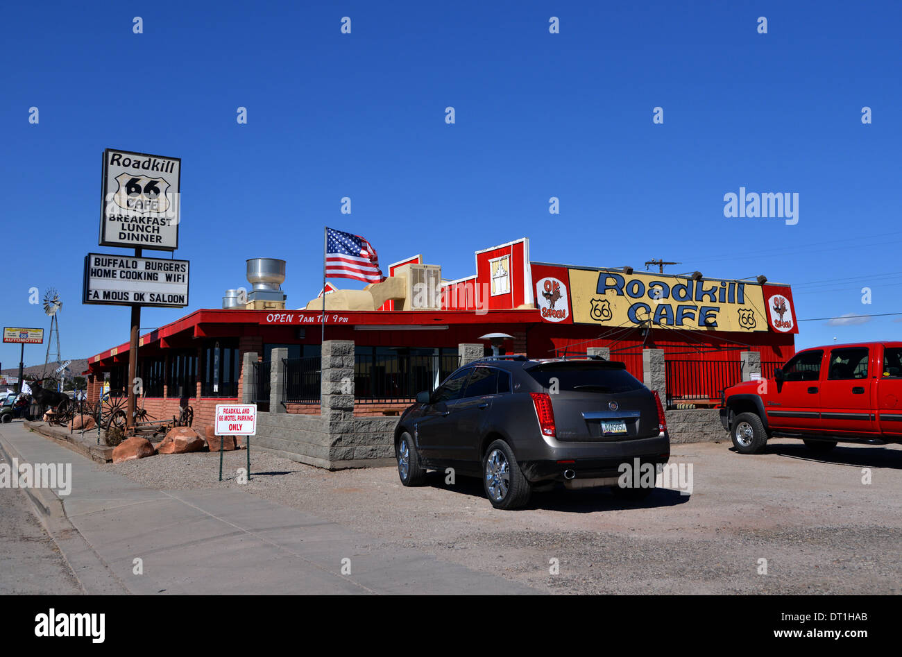 Le Roadkill Cafe sur l'historique Route 66 à Seligman, Arizona Banque D'Images