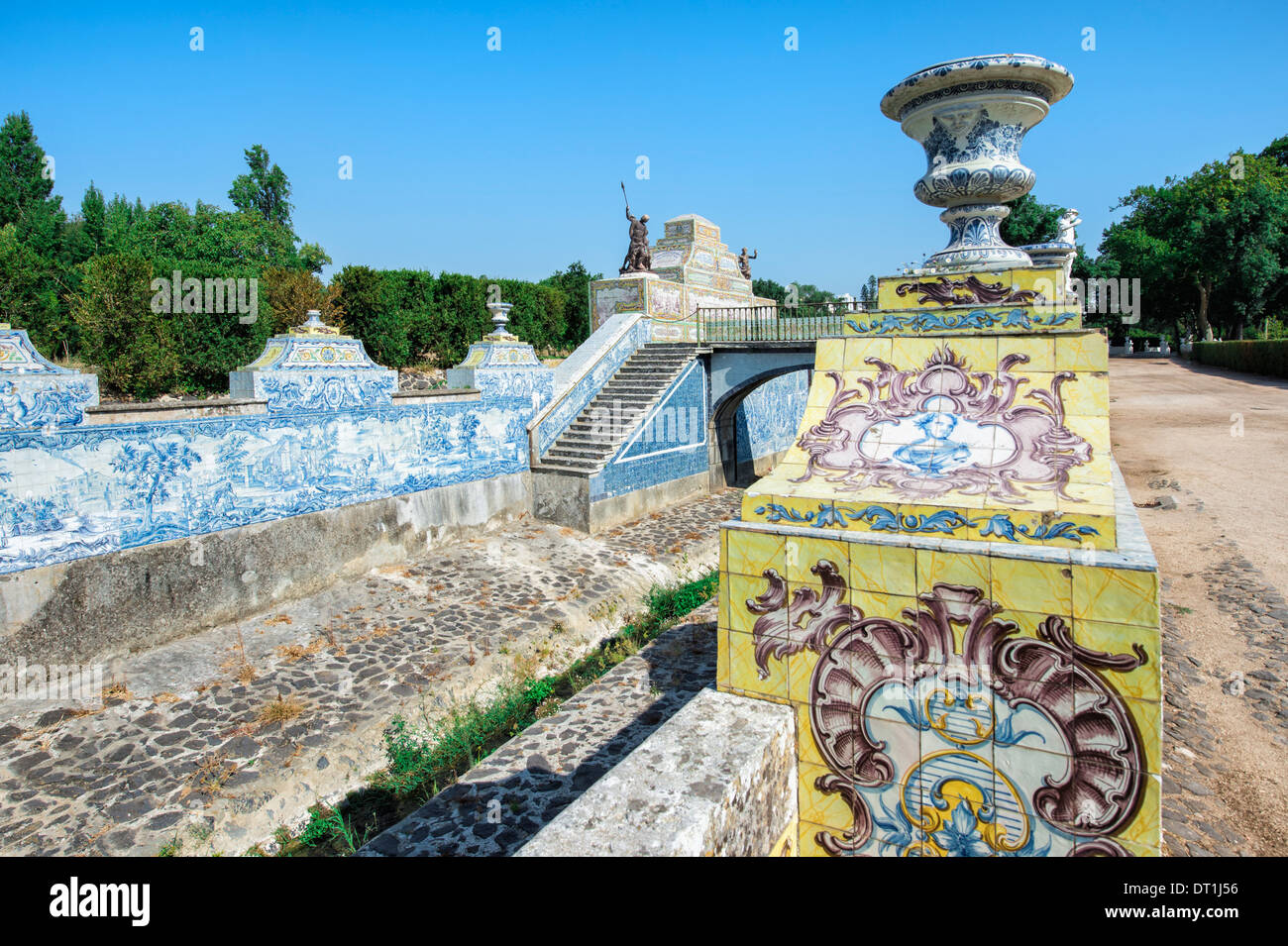 Sol carrelé de l'azulejos, canal d'été Royal Palais de Queluz, Lisbonne, Portugal, Europe Banque D'Images