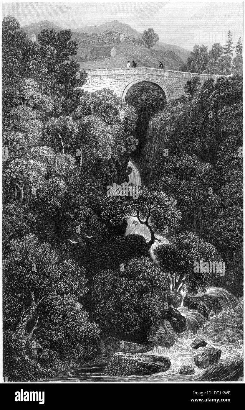 Une gravure intitulée 'pont' Aberglaslyn numérisées à haute résolution à partir d'un livre publié dans les années 1830. Banque D'Images