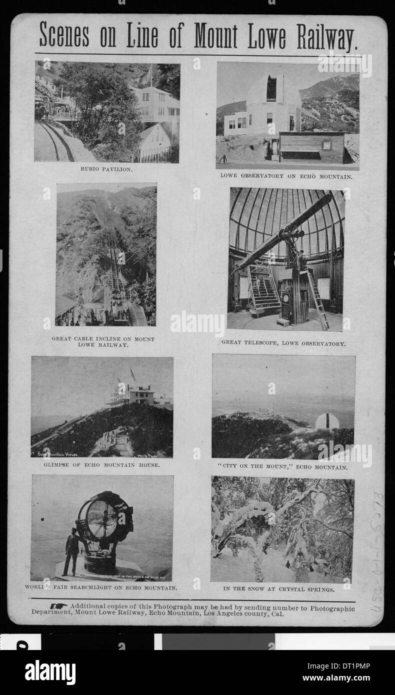 Cette photographie montre le Great Cable incline du Mount Lowe Railway, prise vers 1899, illustrant l'ingénierie unique de ce système ferroviaire historique. Banque D'Images