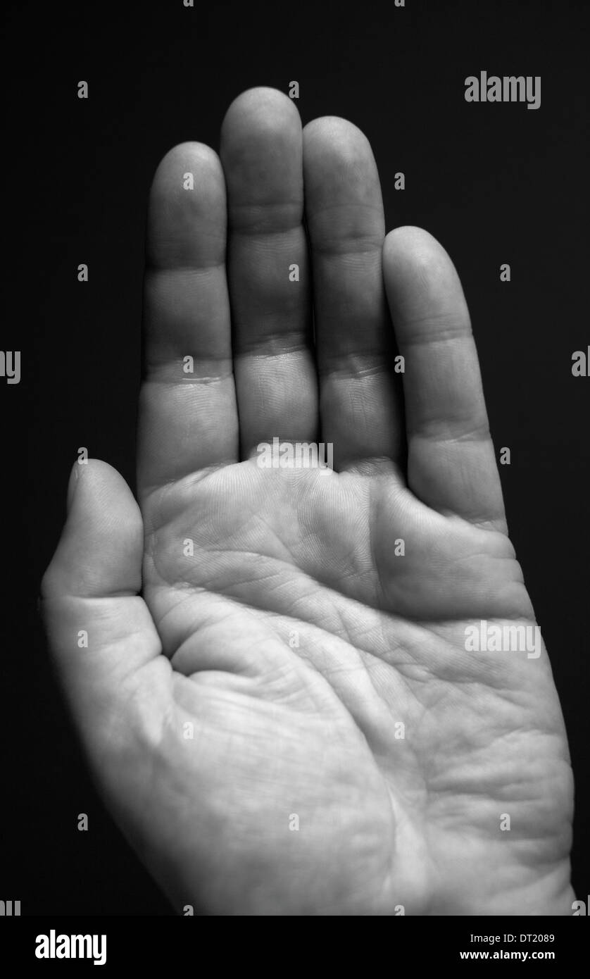 Ouvrir la main gauche d'un homme blanc. Banque D'Images