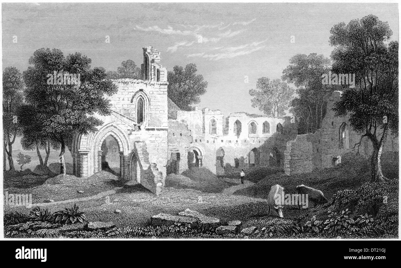 Une gravure intitulée 'Basingwerk Abbey, Flintshire' numérisée à haute résolution d'un livre publié dans les années 1830 Cru libre de droit d'auteur. Banque D'Images