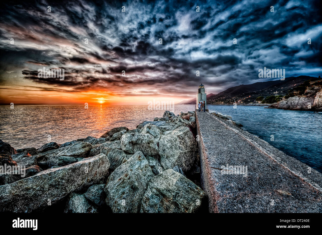 Coucher du soleil à Camogli, ligurie, italie Banque D'Images