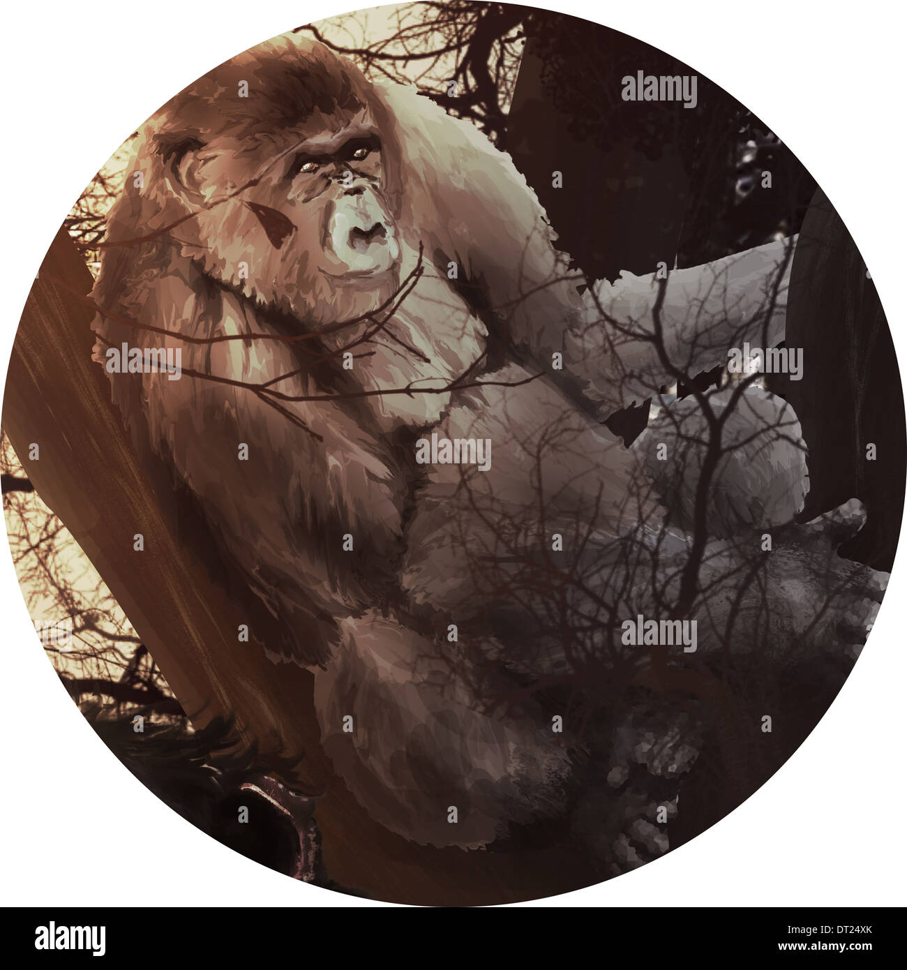 Illustration de chimpanzé dans forest against white background Banque D'Images
