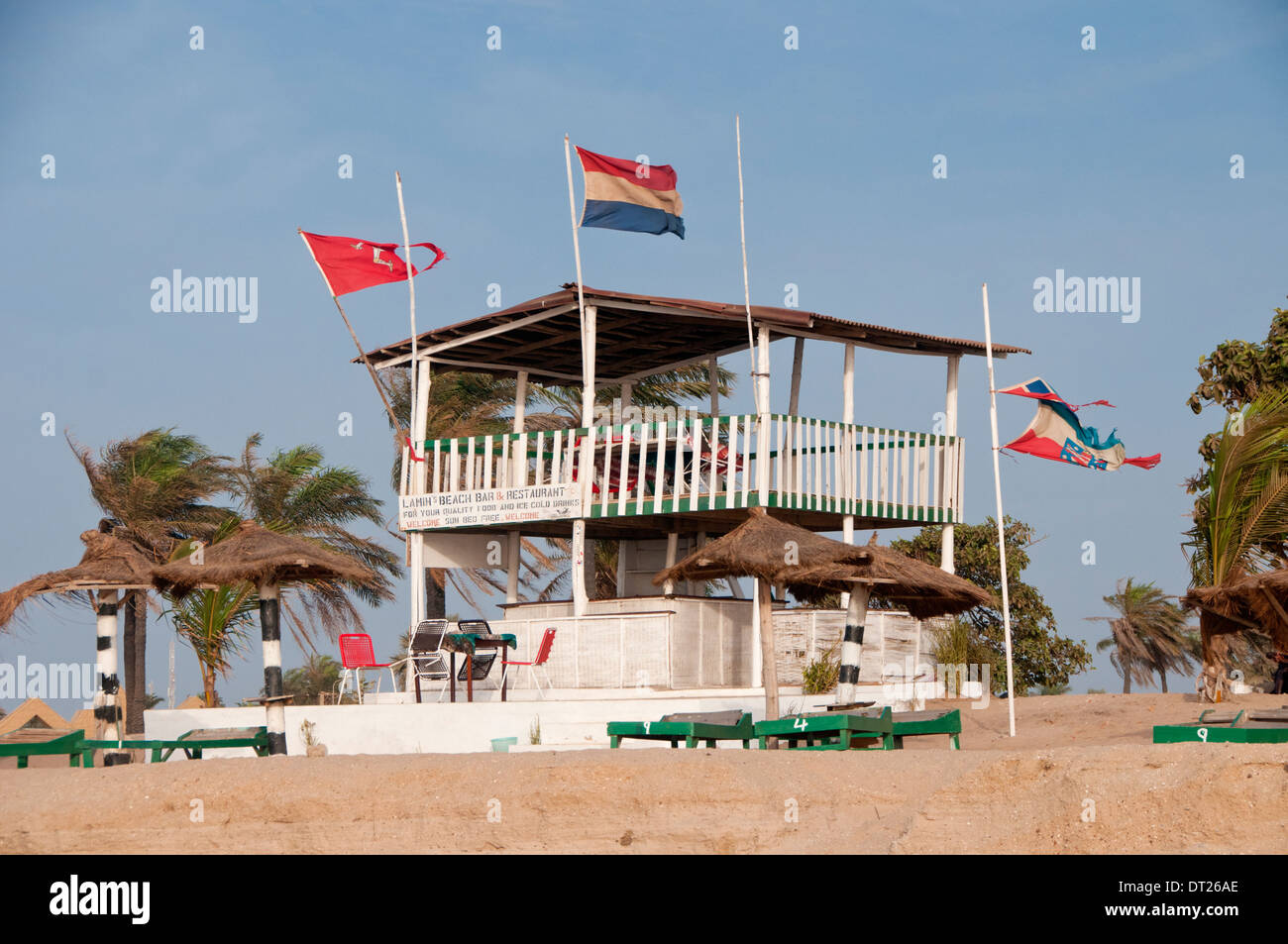 Les lamines Bar de plage, plage de Kololi, Gambie, Afrique de l'Ouest Banque D'Images