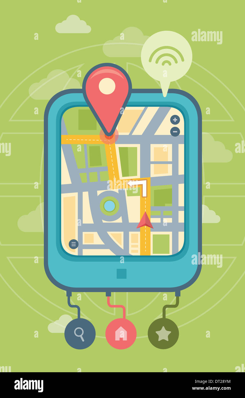 Illustration de GPS sur tablette numérique Banque D'Images