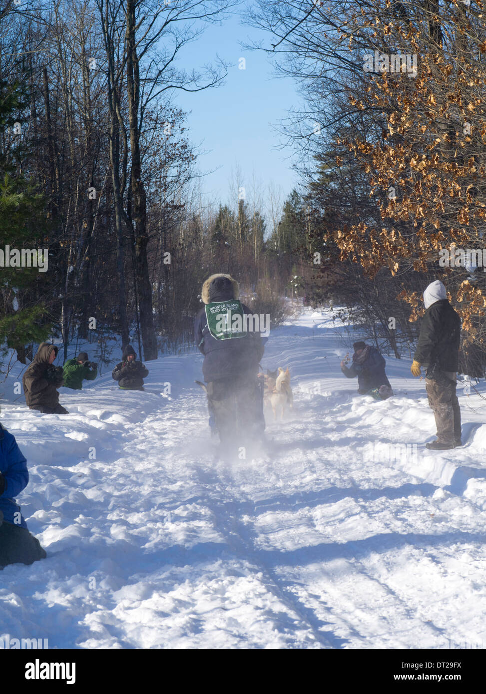 La Compagnie de Merlin de fer à repasser, WIFI payant sur place outre ses dix-Dog Sled classe course le dimanche, 2 mars 2014. Des scènes de l'Îles Apostle Sled Banque D'Images