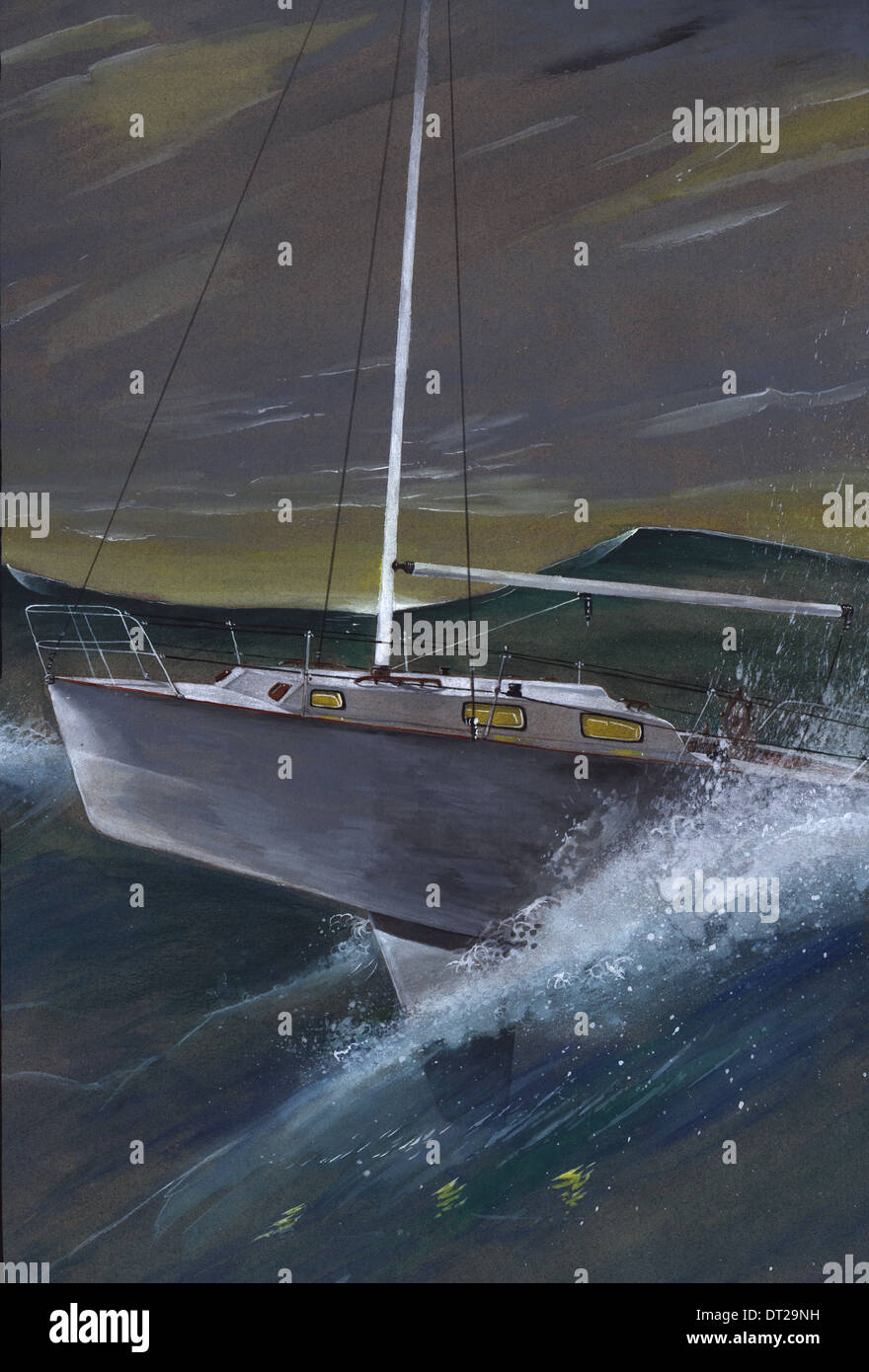 Image d'illustration de bateau à voile sur la mer déchaînée, représentant la conquête de l'adversité Banque D'Images