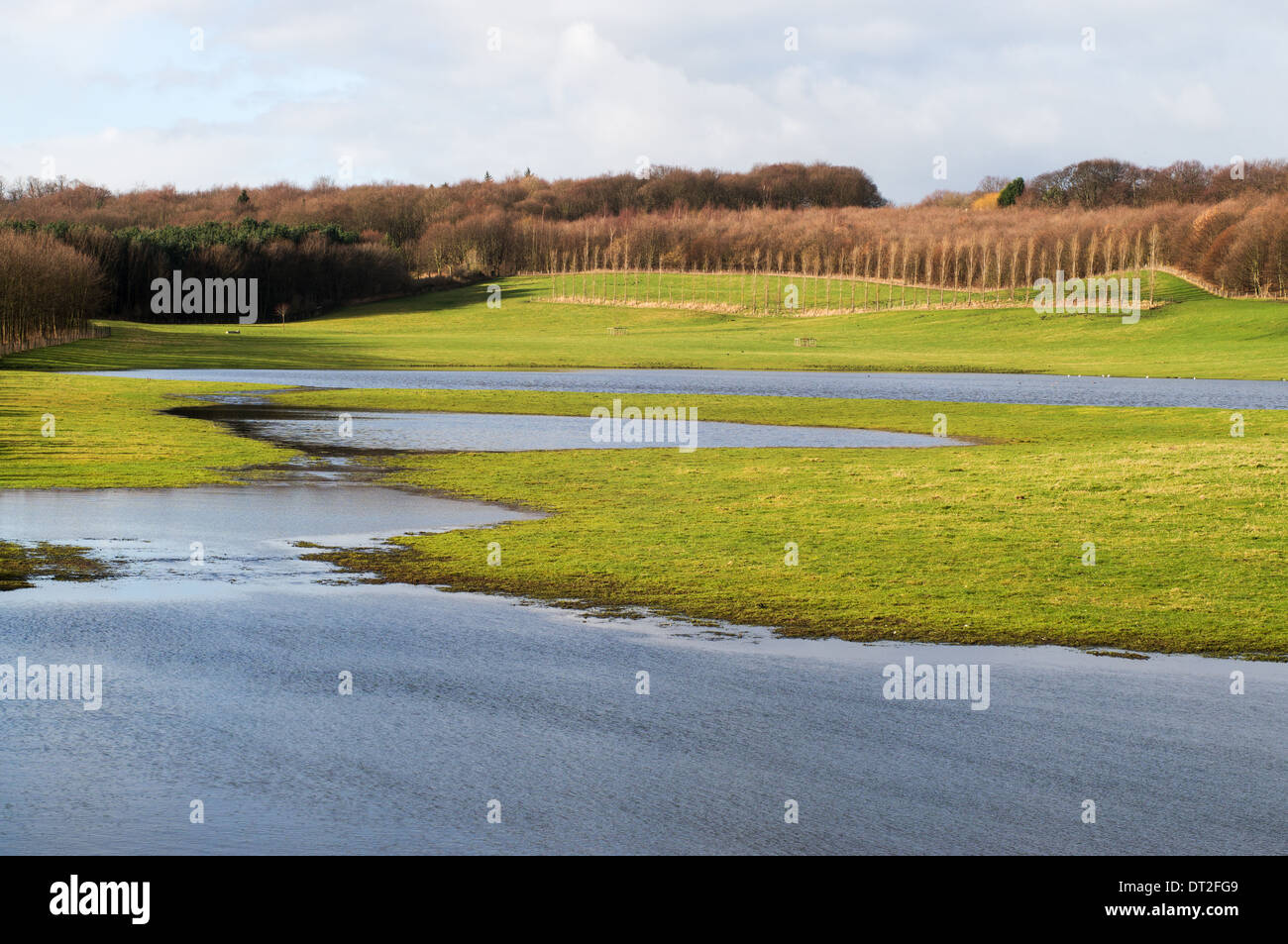 Les terres agricoles inondées adjacentes à Chartershaugh à Washington North East England, UK Banque D'Images