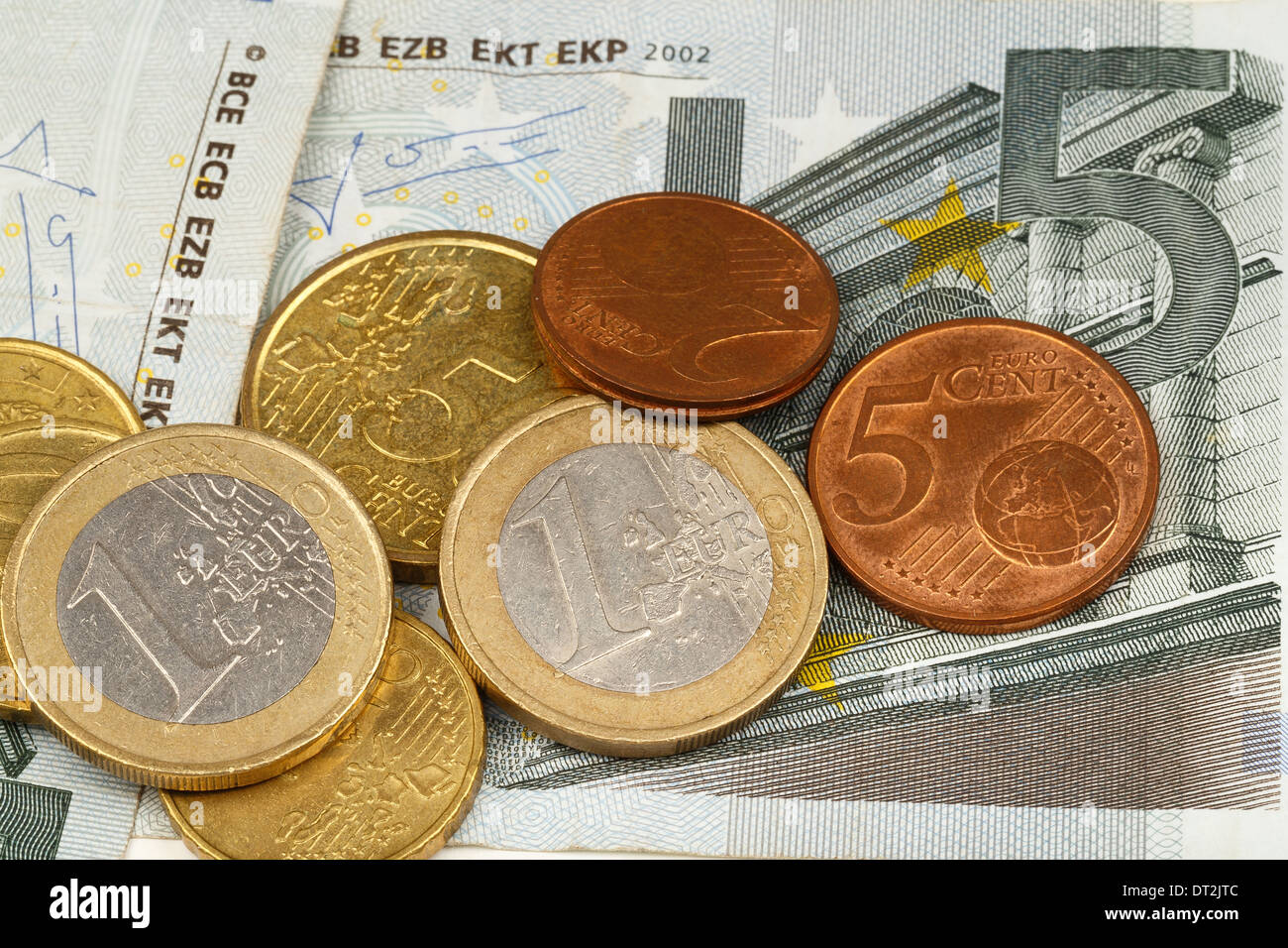 Close up macro photographie de l'argent et des pièces en euro Banque D'Images