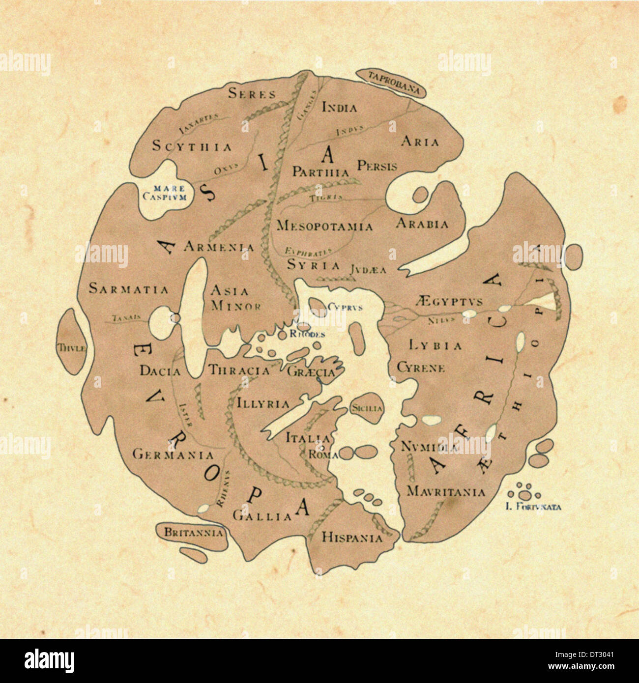 Carte du monde romain reconstruit 'Orbis Terrarum' vers 20annonce que commandé par Marcus Vipsanius Agrippa Banque D'Images