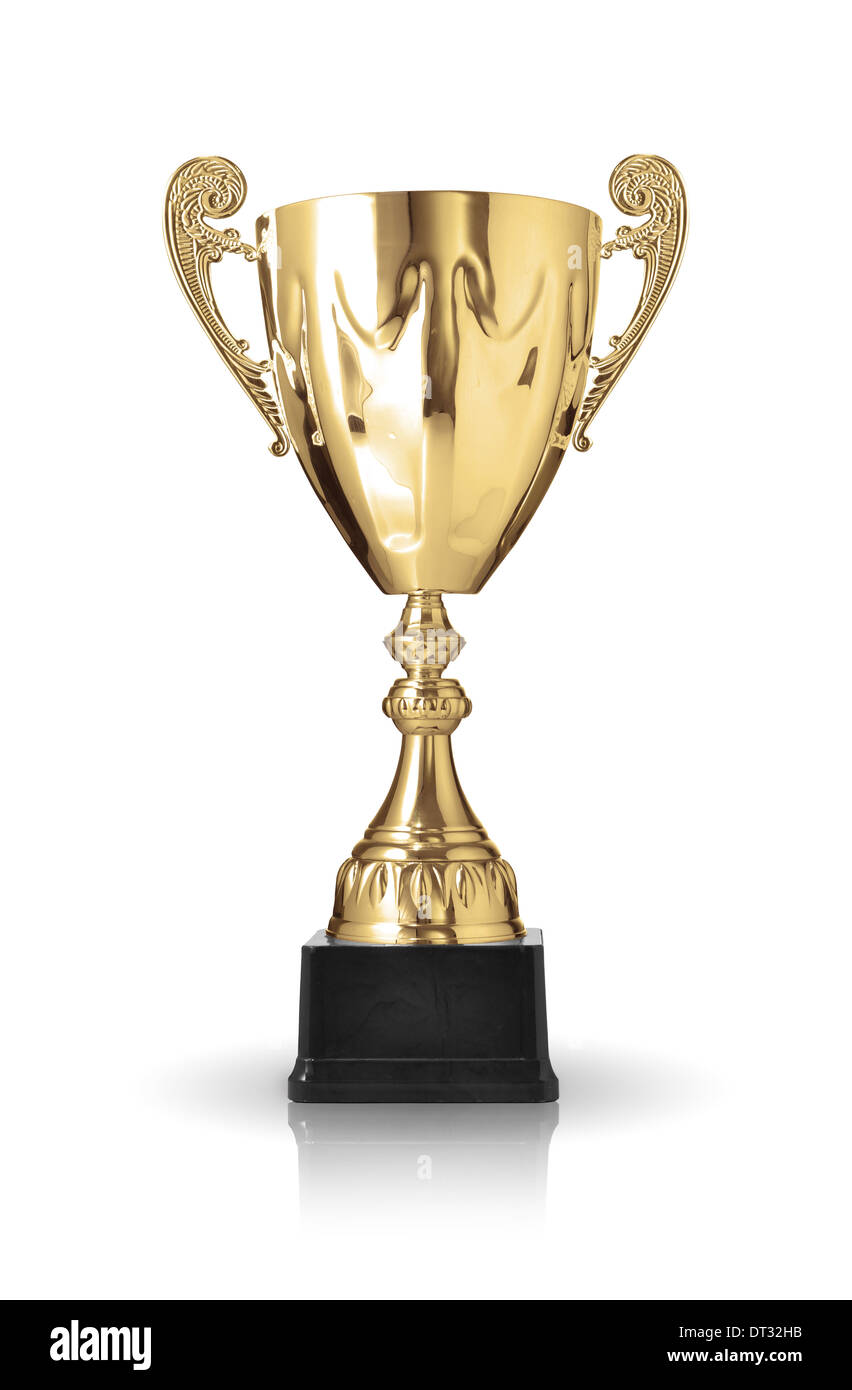 Golden Trophy isolé sur fond blanc Banque D'Images