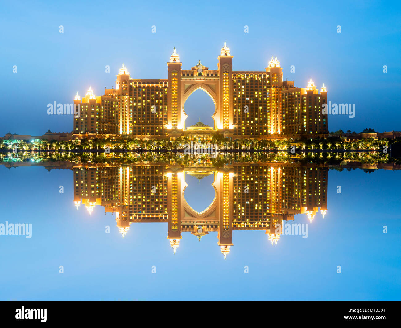 Vue de l'Atlantis Palm hôtel de luxe sur l'île artificielle Palm Jumeirah à Dubai Emirats Arabes Unis Banque D'Images