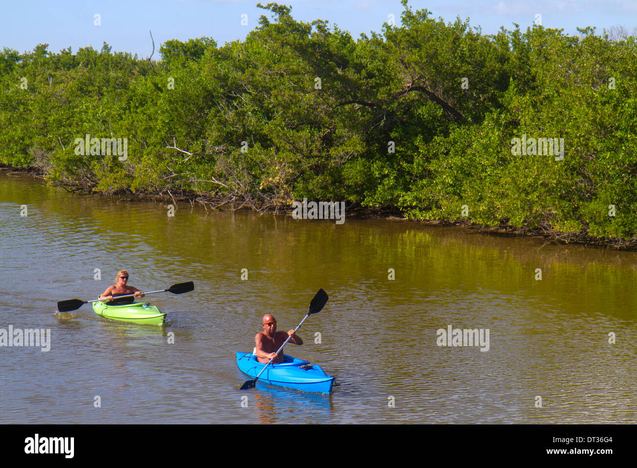 Florida Sanibel Barrier Island, J.N. JN Ding Darling National Wildlife refuge, adultes homme hommes hommes, femme femme femme dame, couple, kayaks, kayak, Banque D'Images