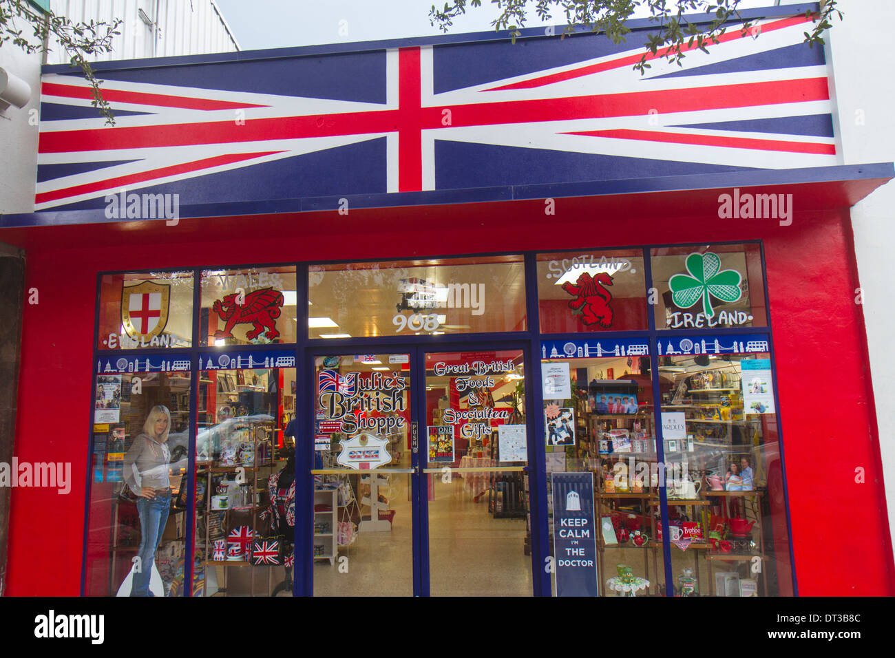 Floride Melbourne,Julie's British Shoppe,vente au détail,magasin spécialisé,petite entreprise,boutique,Union jack,entrée,British food,cadeaux,expatrié,expatrié,culte Banque D'Images