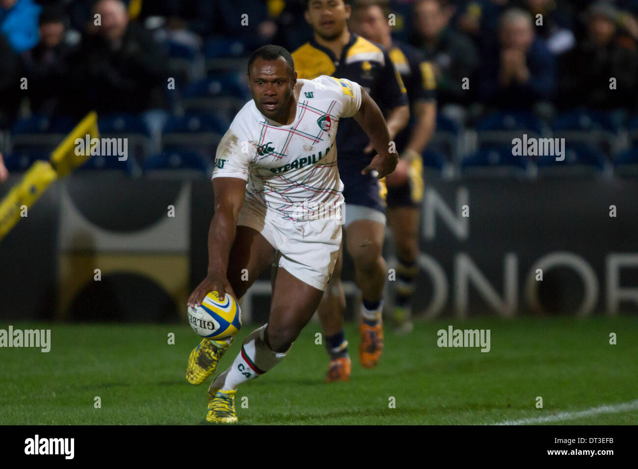 Worcester, Royaume-Uni. 07Th Feb 2014. Vereniki GONEVA (Leicester Tigers) scores au cours du match de rugby entre Aviva Premiership Worcester Warriors et Leicester Tigers au Sixways Stadium, Worcester : Action Crédit Plus Sport/Alamy Live News Banque D'Images