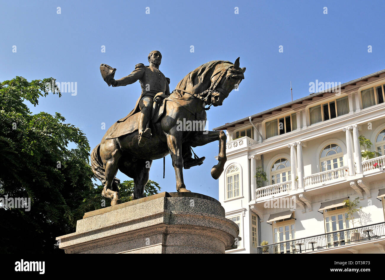 Général chanteur Tomas Herrera ( 1804-1854 ) statue équestre Casco Viejo Panama city Panama Banque D'Images