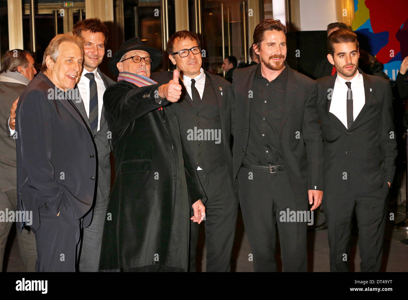 Charles Roven, Bradley Cooper, directeur du festival, Dieter Kosslick, David O. Russell, Christian Bale et Matthew Budman participant à la 'American Hustle' première mondiale au 64ème Festival International du Film de Berlin Berlinale 2014 / le 7 février 2014 à Berlin, Allemagne Banque D'Images