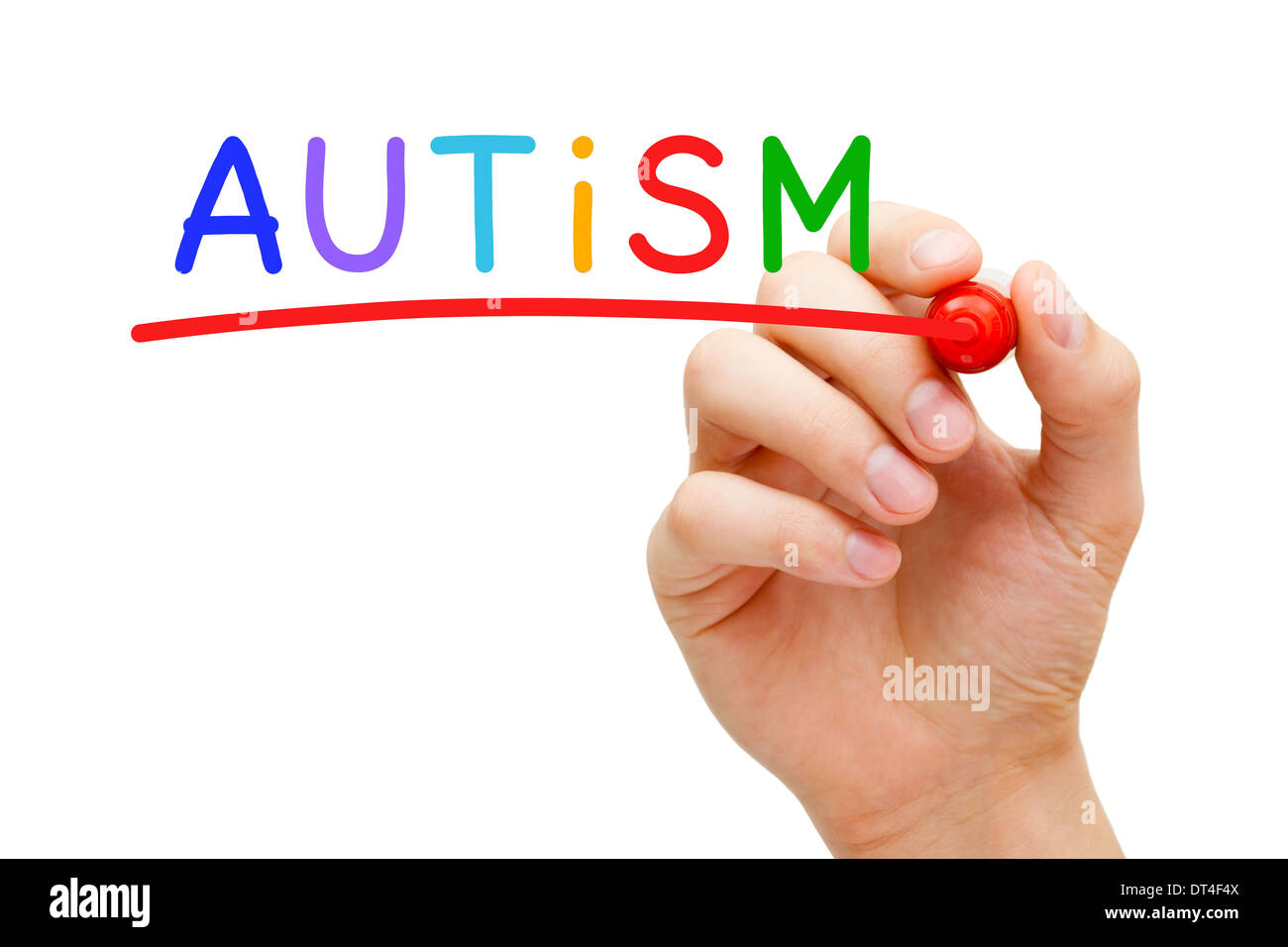 L'écriture à la main avec un marqueur sur l'autisme. Essuyer transparent Banque D'Images