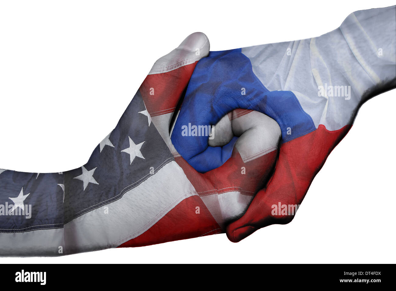 Poignée de main entre diplomatique Pays : drapeaux des États-Unis et de la République tchèque, la surimpression deux mains Banque D'Images
