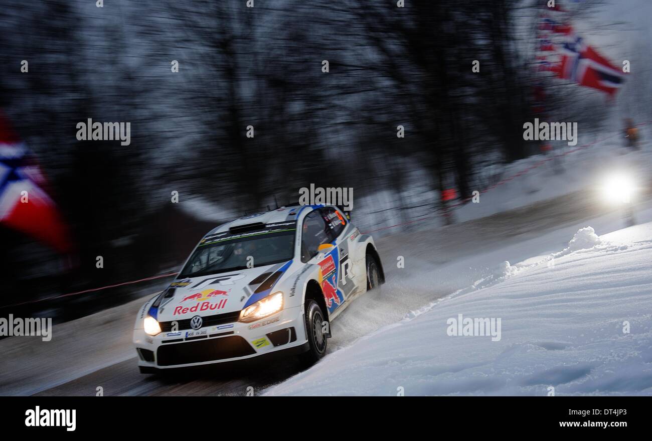 07.02.2014. Championnats du Monde des Rallyes Rallye de Suède. Andreas Mikkelsen (NI)/ Mikko Markkula (FIN)-Volkswagen Polo WRC Banque D'Images