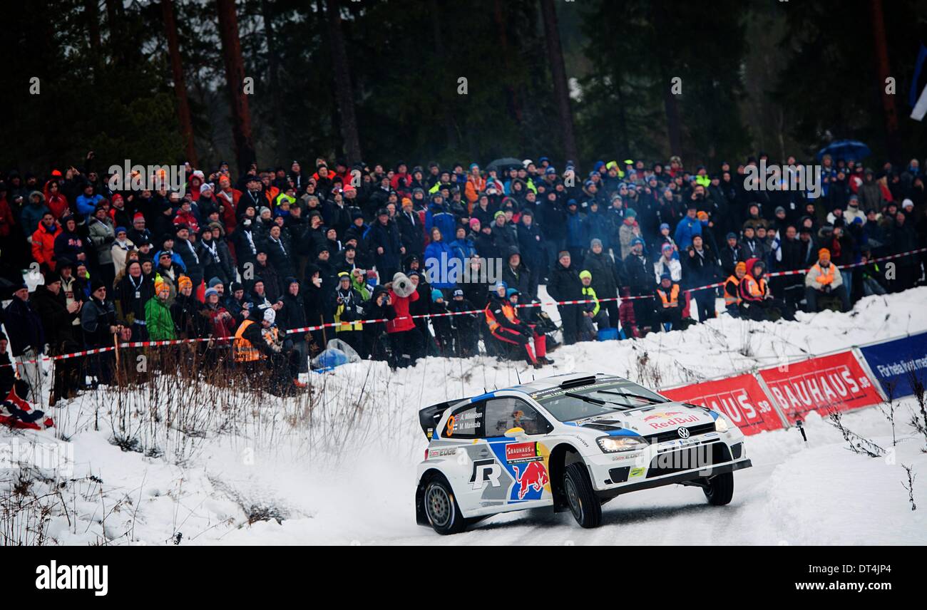 07.02.2014. Championnats du Monde des Rallyes Rallye de Suède. Andreas Mikkelsen (NI)/ Mikko Markkula (FIN)-Volkswagen Polo WRC Banque D'Images