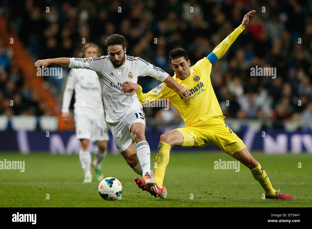 Madrod, l'Espagne, la Liga football. Le 08 février, 2014. Real Madrid CF vs Villareal C.F. à Santiago Bernabeu Stadium. Daniel Carvajal Ramos (Espagnol bientôt de retour du Real Madrid) : Action de Crédit Plus Sport/Alamy Live News Banque D'Images