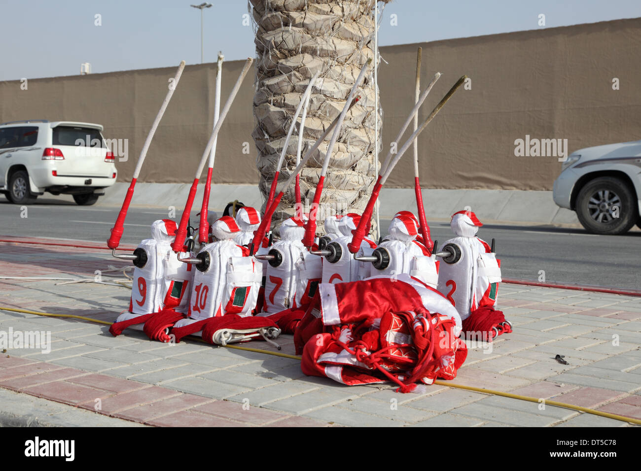 Des robots à la Jockey Camel Race Track à Doha, au Qatar, au Moyen-Orient Banque D'Images
