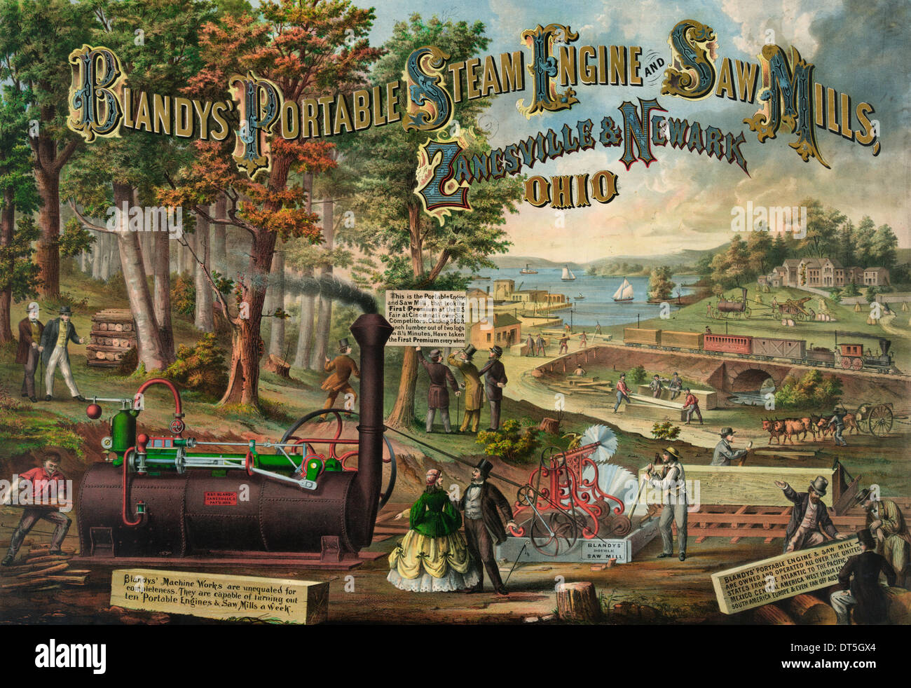 Blandy's portable machine à vapeur et des scieries, Zanesville et Newark, Ohio 1867 Publicité Banque D'Images