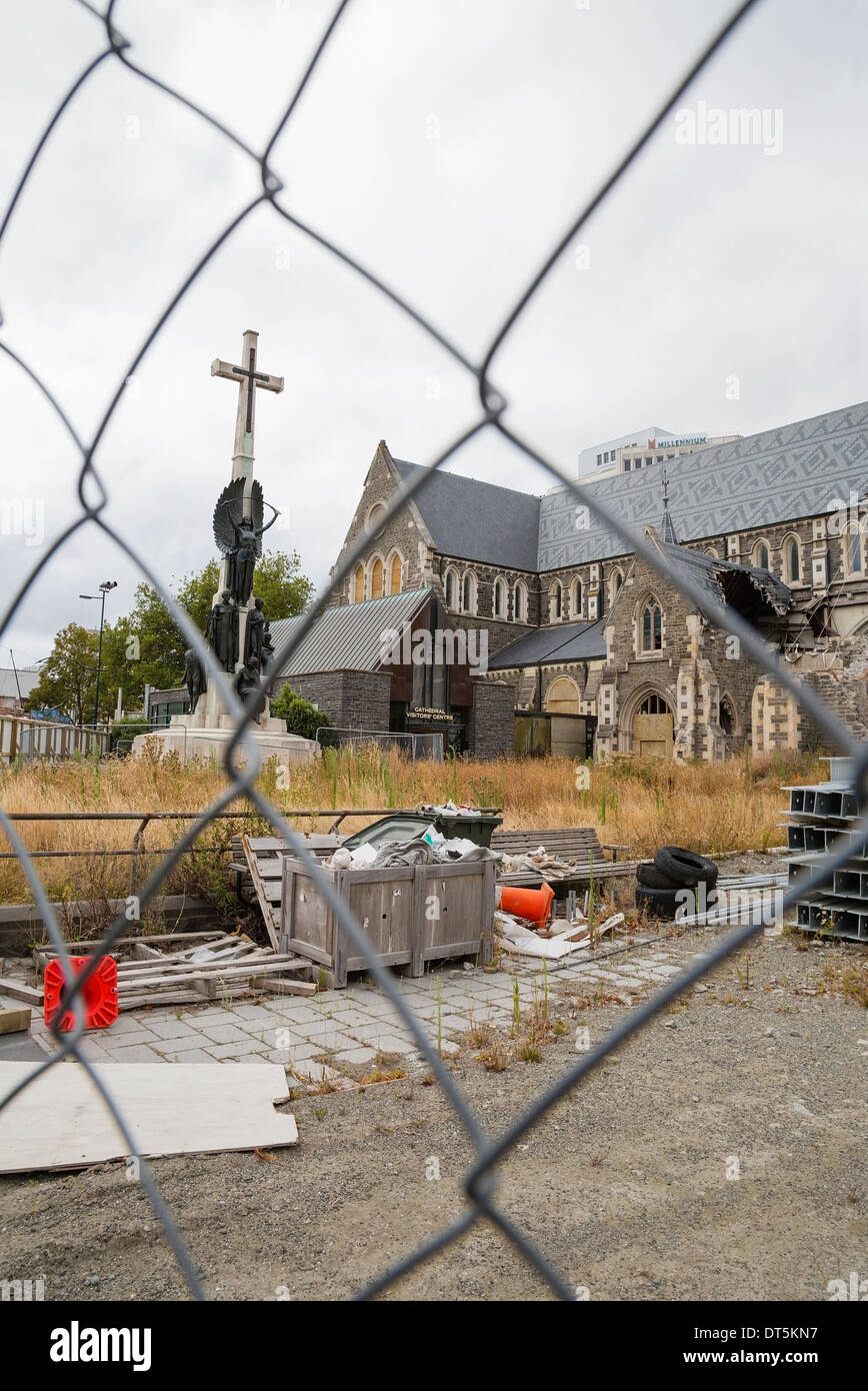 Février 2014. Les ruines de la Cathédrale de Christchurch, Nouvelle-Zélande, gravement endommagé dans le tremblement de terre de février 2011. Banque D'Images