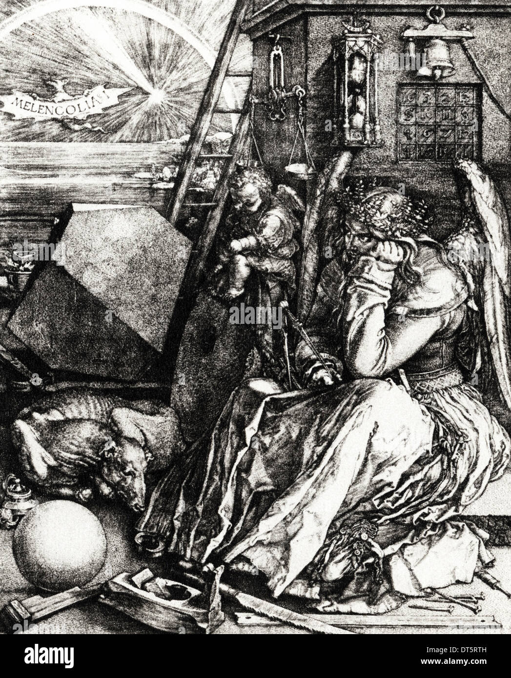 Melancolia I gravure de Albrecht Durer circa 1514 - 1528 L'artiste allemand 1471 Banque D'Images