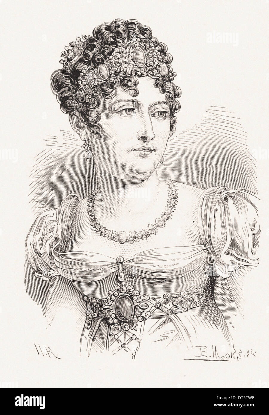 Portrait de Caroline Bonaparte - gravure XIX ème siècle français Banque D'Images