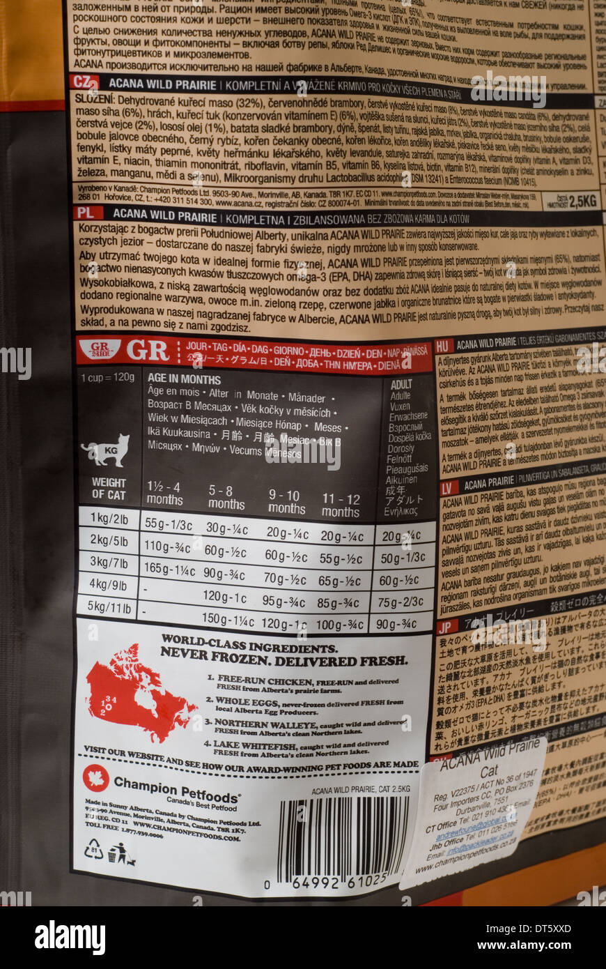 Grain De Nourriture Pour Chat Acana Close Up Of Packaging Details Ingredients Photo Stock Alamy