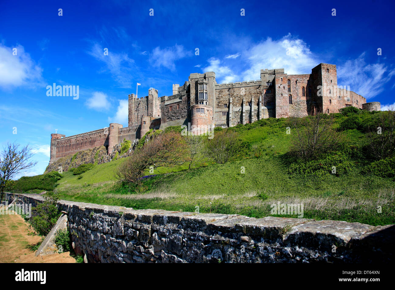L'été, Château de Bamburgh, Bamburgh, village au nord de la côte de Northumbrie, comté de Northumbrie, England, UK Banque D'Images