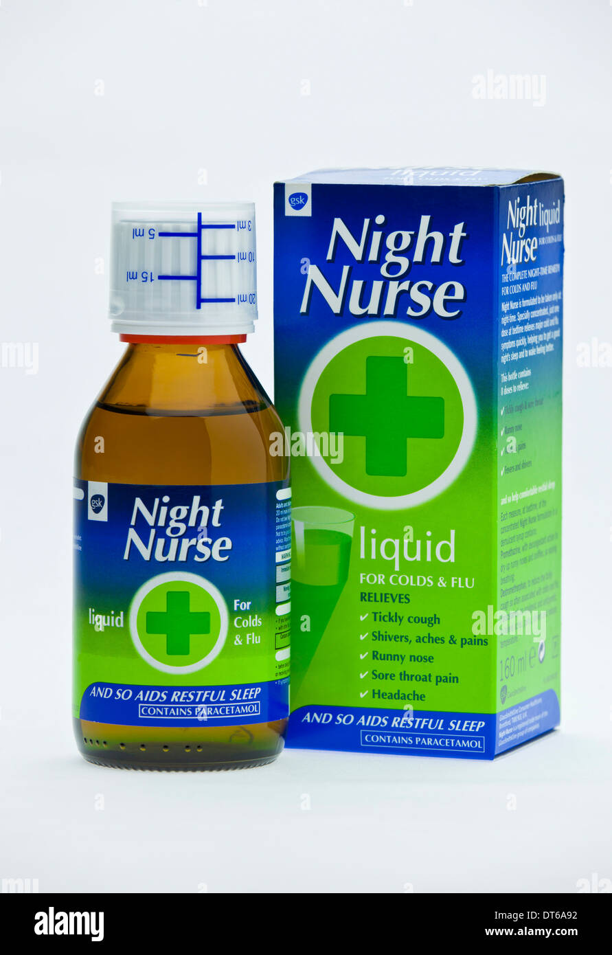 Infirmière de nuit Cold and Flu Remedy sur fond blanc Banque D'Images