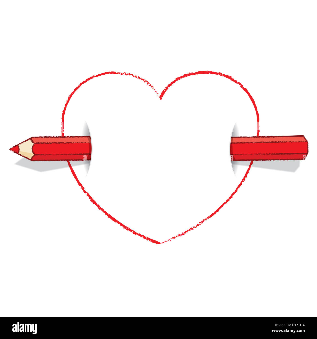 Crayon Rouge horizontal vide Piercing appelée amour coeur comme une flèche Banque D'Images